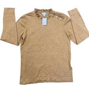 J. Crew Camel Ruffle Sweater 100%Cotton